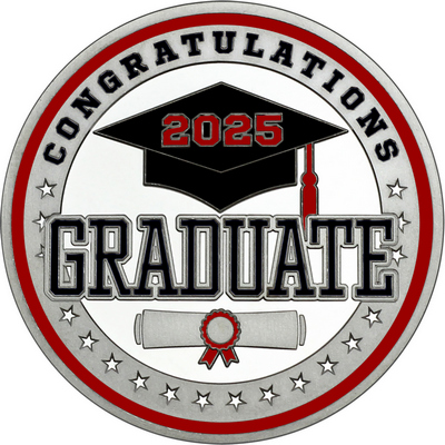 Black "Congratulations Graduate" with Maroon 2025, Rim, Tassel & Ribbon